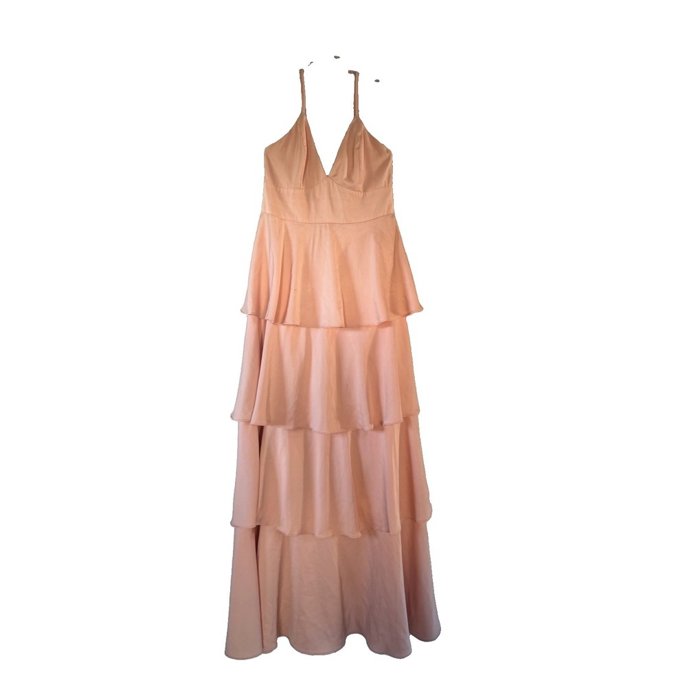 Going with Elegance Pale Peach Satin Tiered Gown Lulu's Dress Size Medium EUC